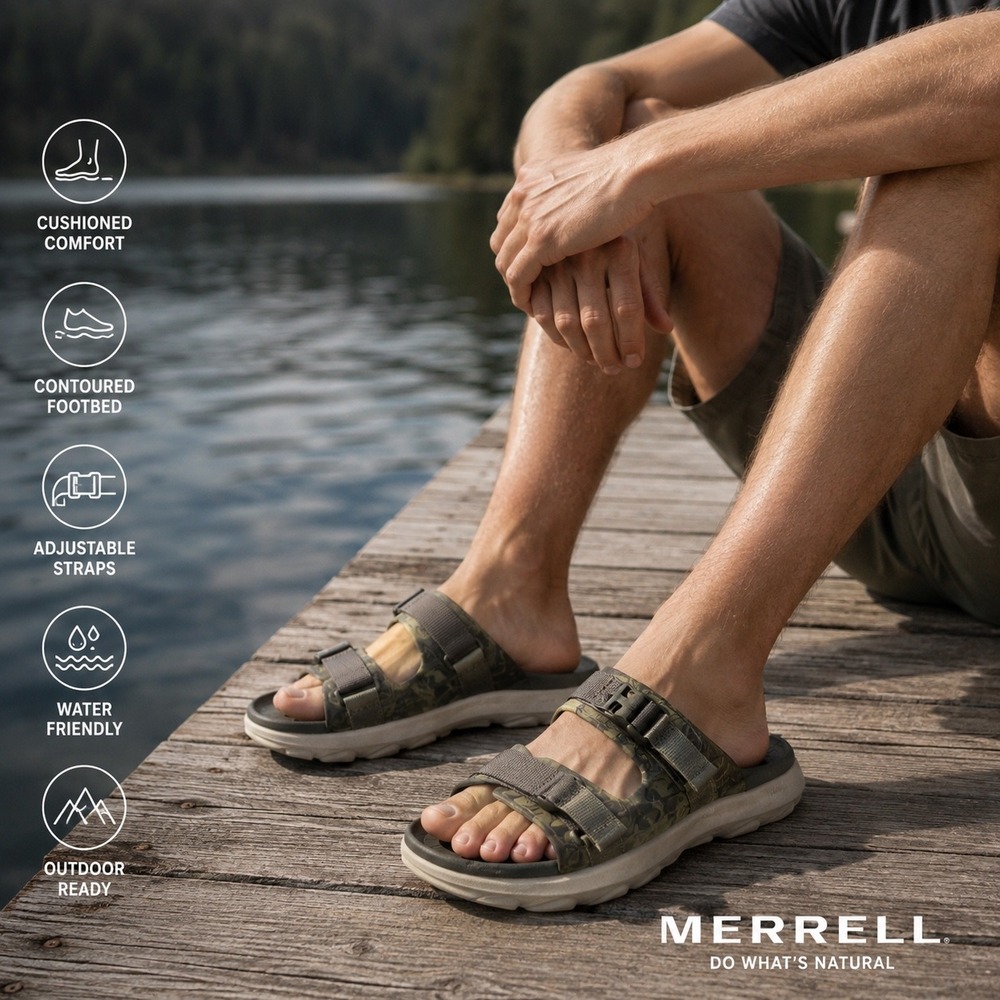 Merrell Hydro Slide 2 Mens 11 Olive Green Camo Adjustable Strap Sandals J005227